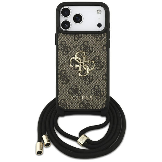 Etui til Apple iPhone 17 Pro Max, Guess, 4G CBDY Big Logo med snorestrop, Brun