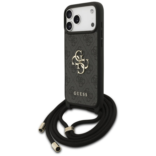 Etui til Apple iPhone 17 Pro Max, Guess, 4G CBDY Big Logo med snorestrop, Sort