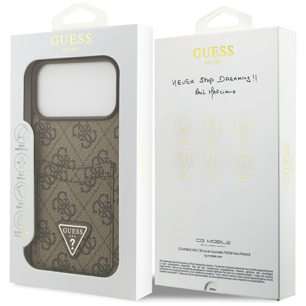 Etui til Apple iPhone 17 Pro Max, Guess, 4G Double Card Triangle, Brun