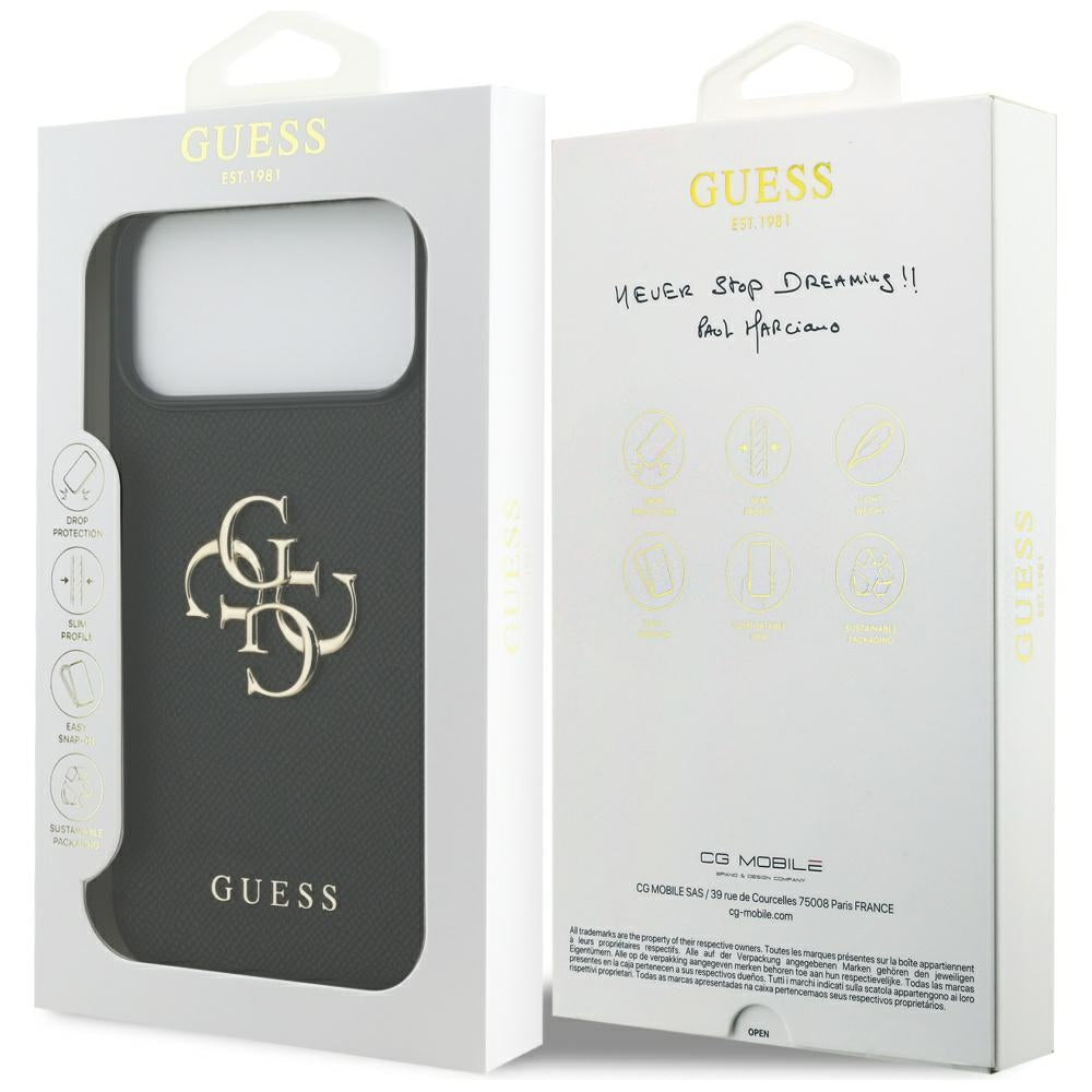 Etui til Apple iPhone 17 Pro Max, Guess, 4G Grained Big and Classic Logo, Sort