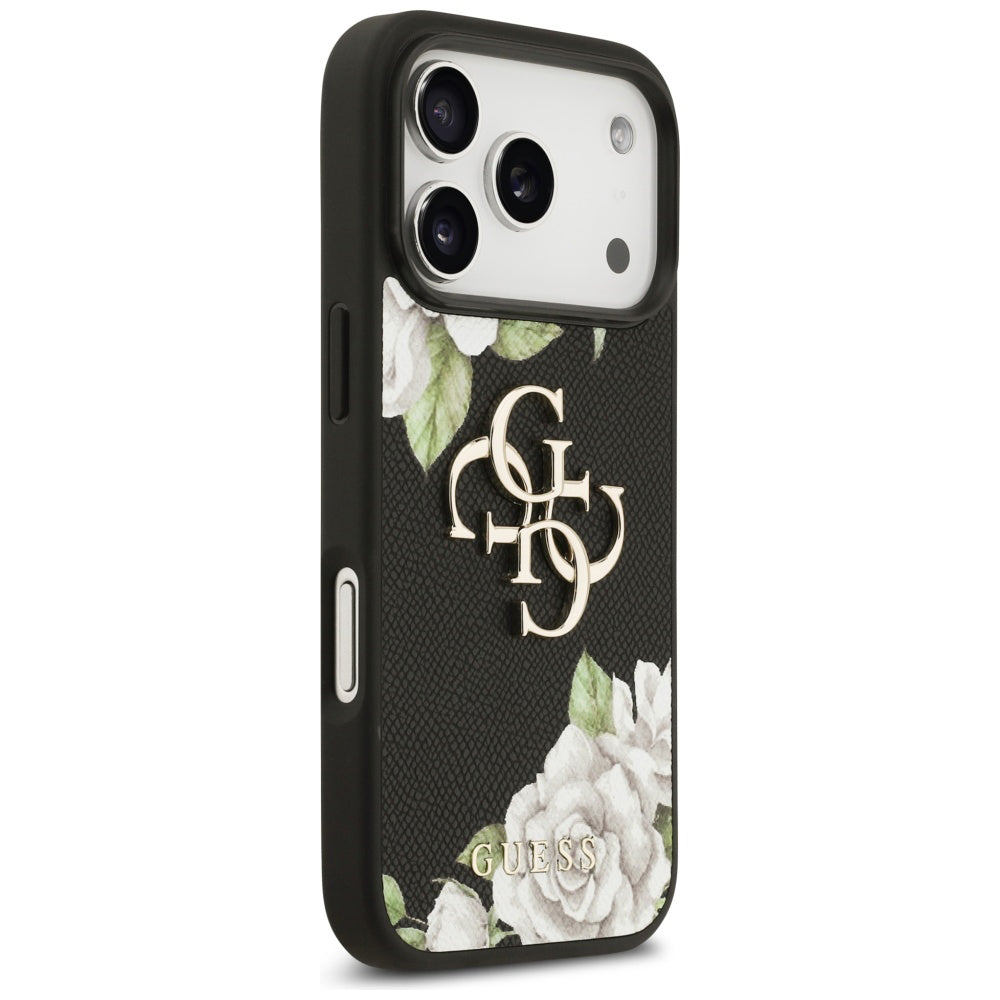 Etui til Apple iPhone 17 Pro Max, Guess, 4G Grained Roses Big Logo, Sort