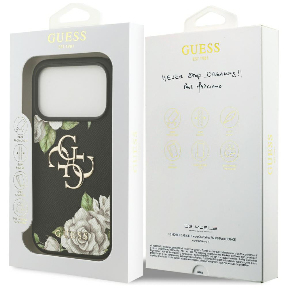 Etui til Apple iPhone 17 Pro Max, Guess, 4G Grained Roses Big Logo, Sort