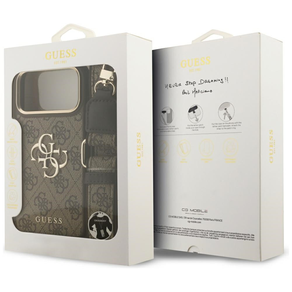Etui til Apple iPhone 17 Pro Max, Guess, Big 4G Classic Logo med stor rem, Brun