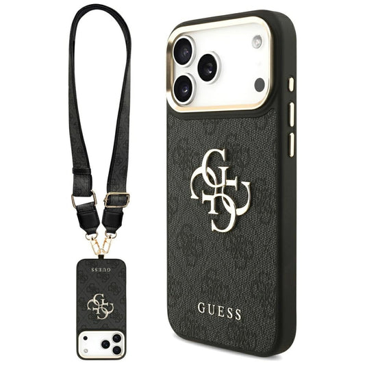 Etui til Apple iPhone 17 Pro Max, Guess, Big 4G Classic Logo med stor rem, Sort