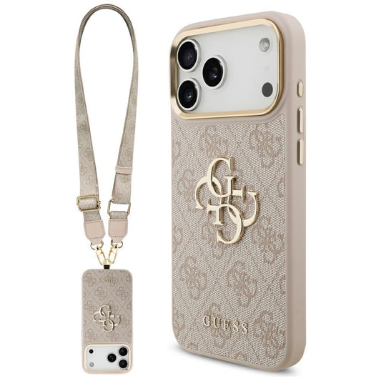 Etui til Apple iPhone 17 Pro Max, Guess, Big 4G Classic Logo med stor rem, Pink