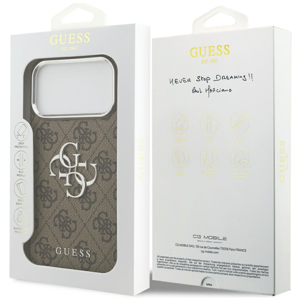 Etui til Apple iPhone 17 Pro Max, Guess, Big 4G Logo Classic, Brun Sølvfarvet