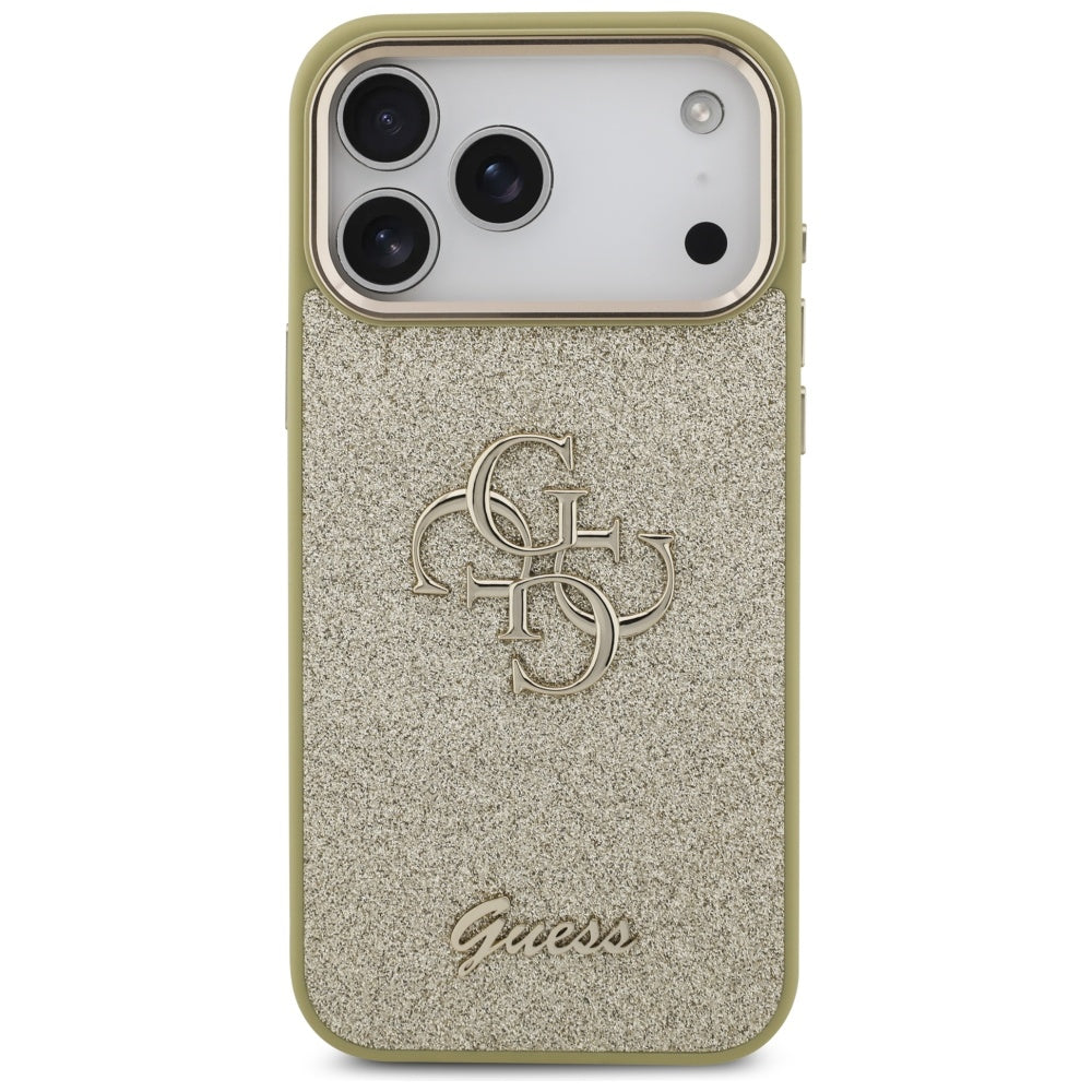 Etui til Apple iPhone 17 Pro Max, Guess, Fixed Glitter Big 4G Metal Frame, Gylden