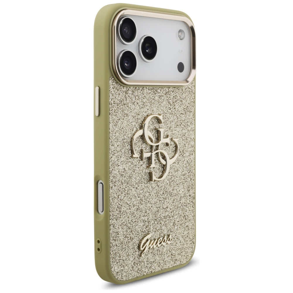 Etui til Apple iPhone 17 Pro Max, Guess, Fixed Glitter Big 4G Metal Frame, Gylden