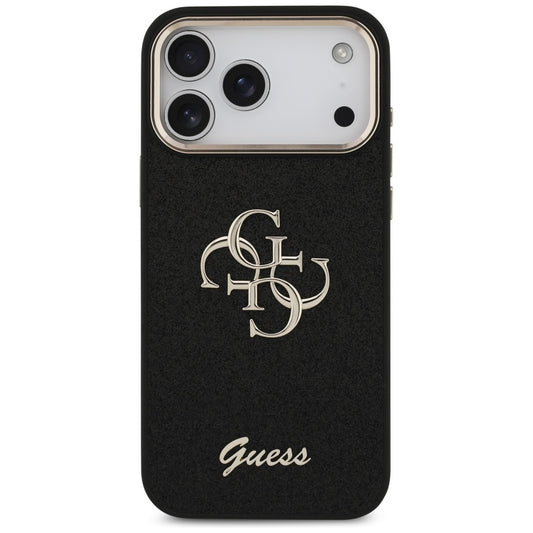 Etui til Apple iPhone 17 Pro Max, Guess, Fixed Glitter Big 4G Metal Frame, Sort