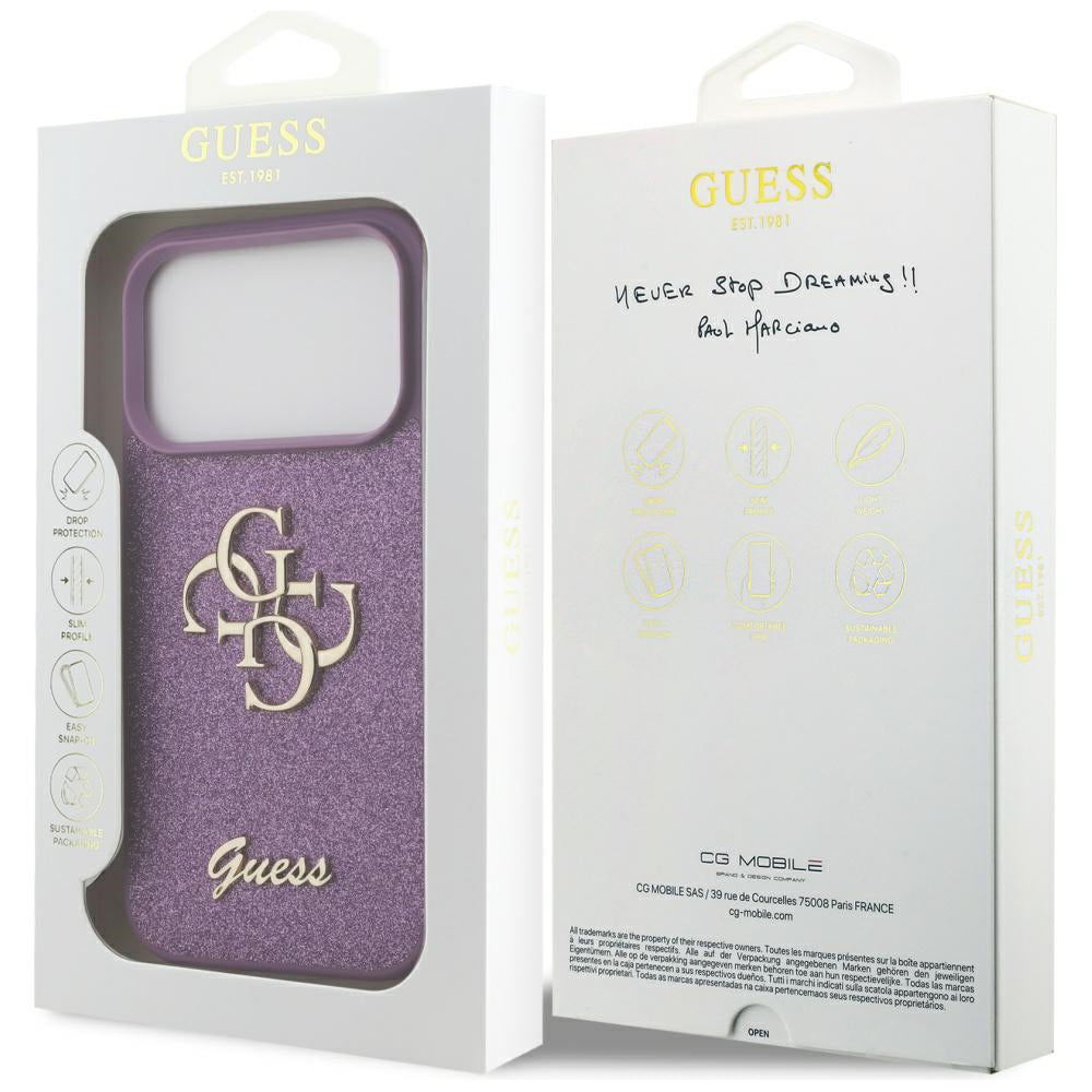 Etui til Apple iPhone 17 Pro Max, Guess, Fixed Glitter Big 4G, Lilla