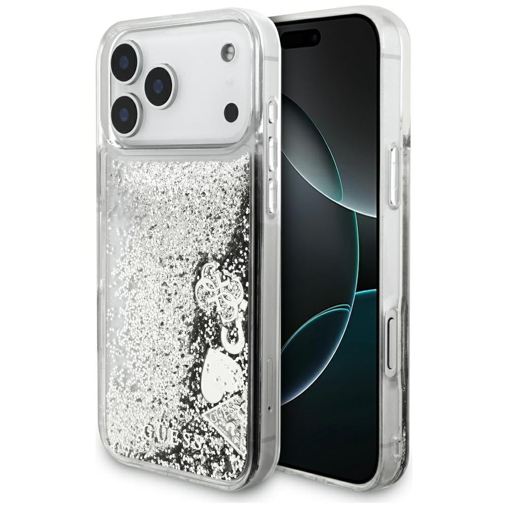 Etui til Apple iPhone 17 Pro Max, Guess, Liquid Glitter Charms, Sølvfarvet