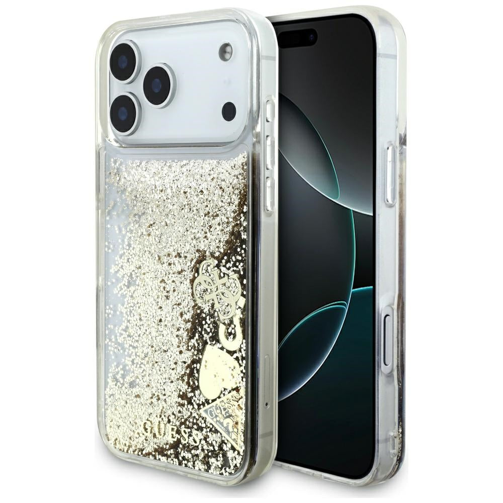 Etui til Apple iPhone 17 Pro Max, Guess, Liquid Glitter Charms, Gylden
