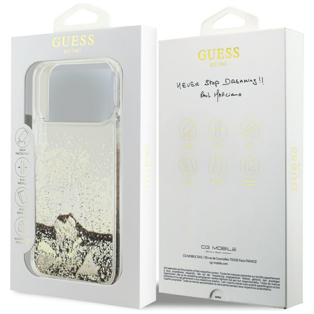 Etui til Apple iPhone 17 Pro Max, Guess, Liquid Glitter Charms, Gylden