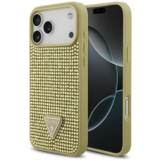 Etui til Apple iPhone 17 Pro Max, Guess, Rhinestone Triangle Logo, Gylden