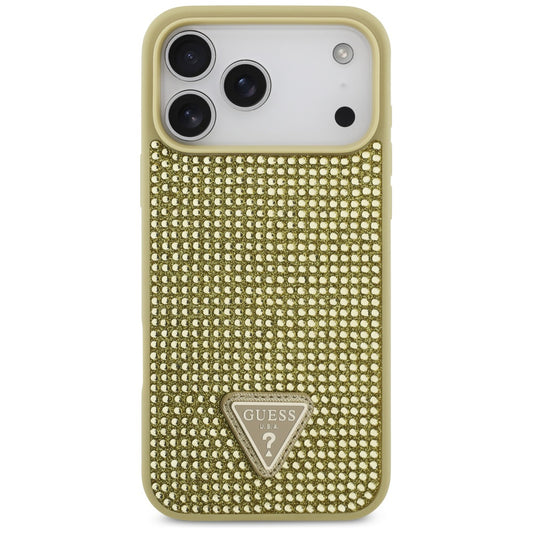 Etui til Apple iPhone 17 Pro Max, Guess, Rhinestone Triangle Logo, Gylden