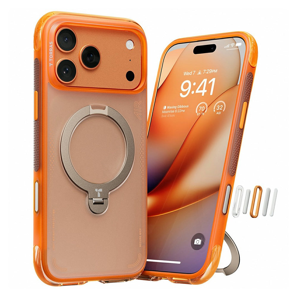 MagSafe cover til Apple iPhone 17 Pro, Torras, Ostand Spin Air, Orange