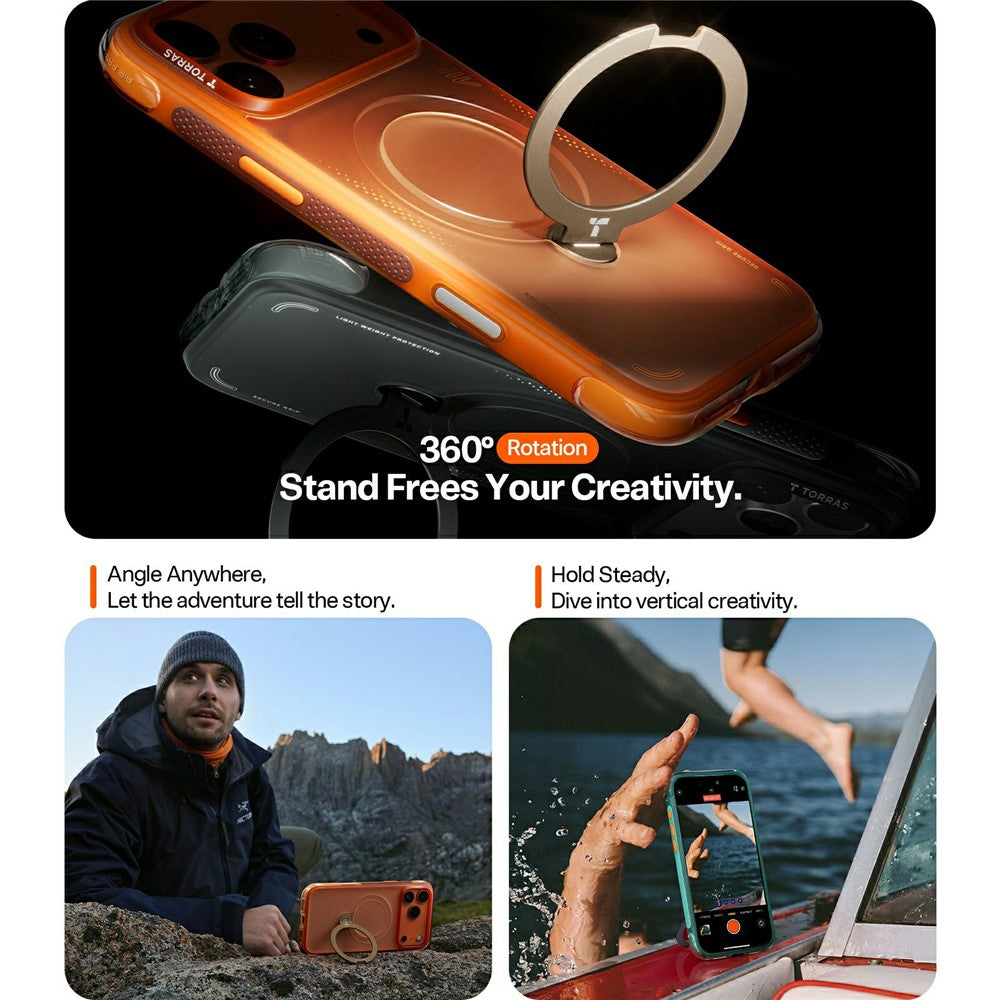 MagSafe cover til Apple iPhone 17 Pro, Torras, Ostand Spin Air, Orange