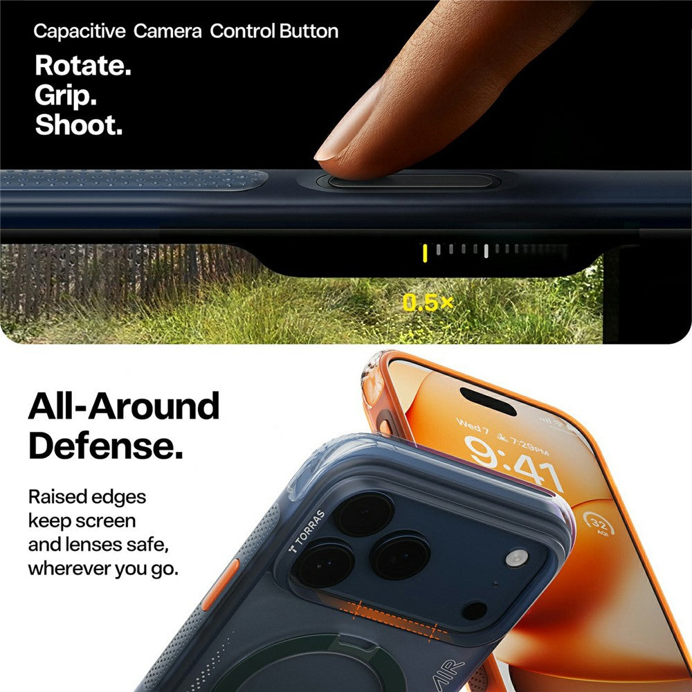 MagSafe cover til Apple iPhone 17 Pro, Torras, Ostand Spin Air, Orange