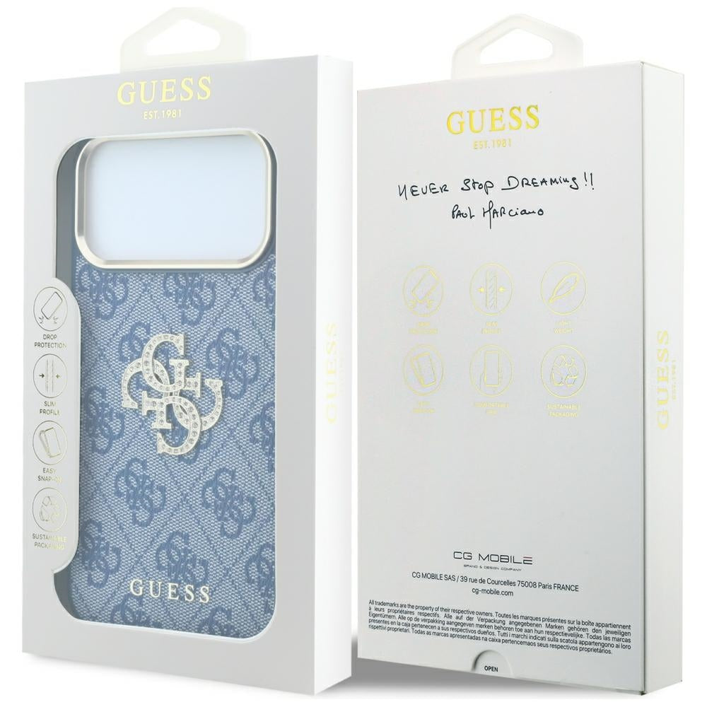Cover til Apple iPhone 18 Pro / 17 Pro, Guess, 4G Big Strass Logo, Blå