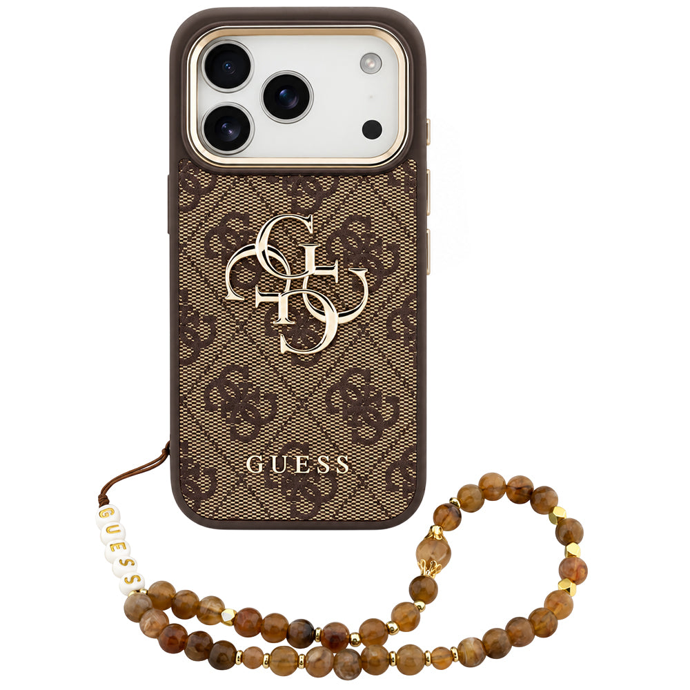 Etui til Apple iPhone 18 Pro / 17 Pro, Guess, 4G Classic Logo with Strap, gyldenbrun