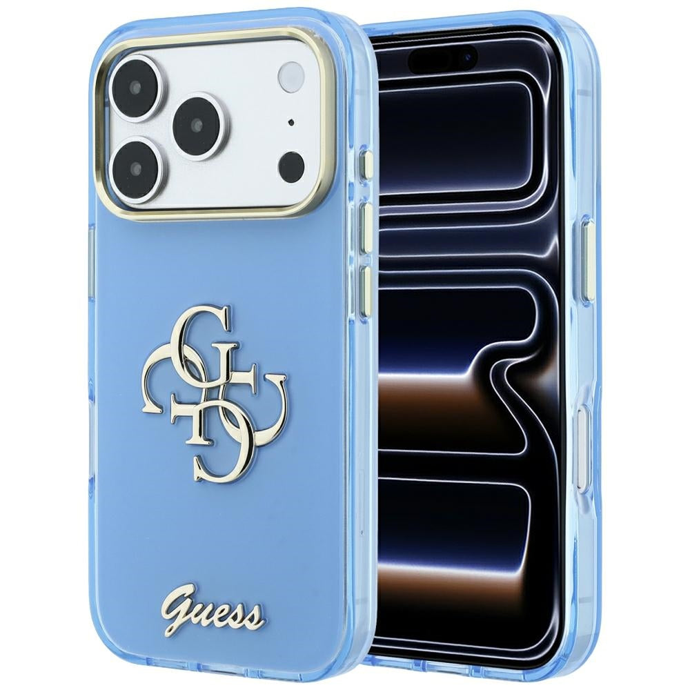 Cover til Apple iPhone 18 Pro / 17 Pro, Guess, IML 4G Metal Script, Blå