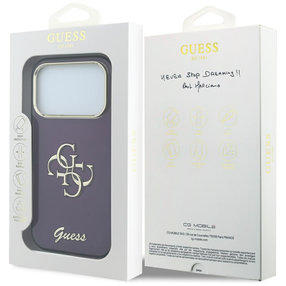Cover til Apple iPhone 18 Pro / 17 Pro, Guess, IML 4G Metal Script, Vinrød