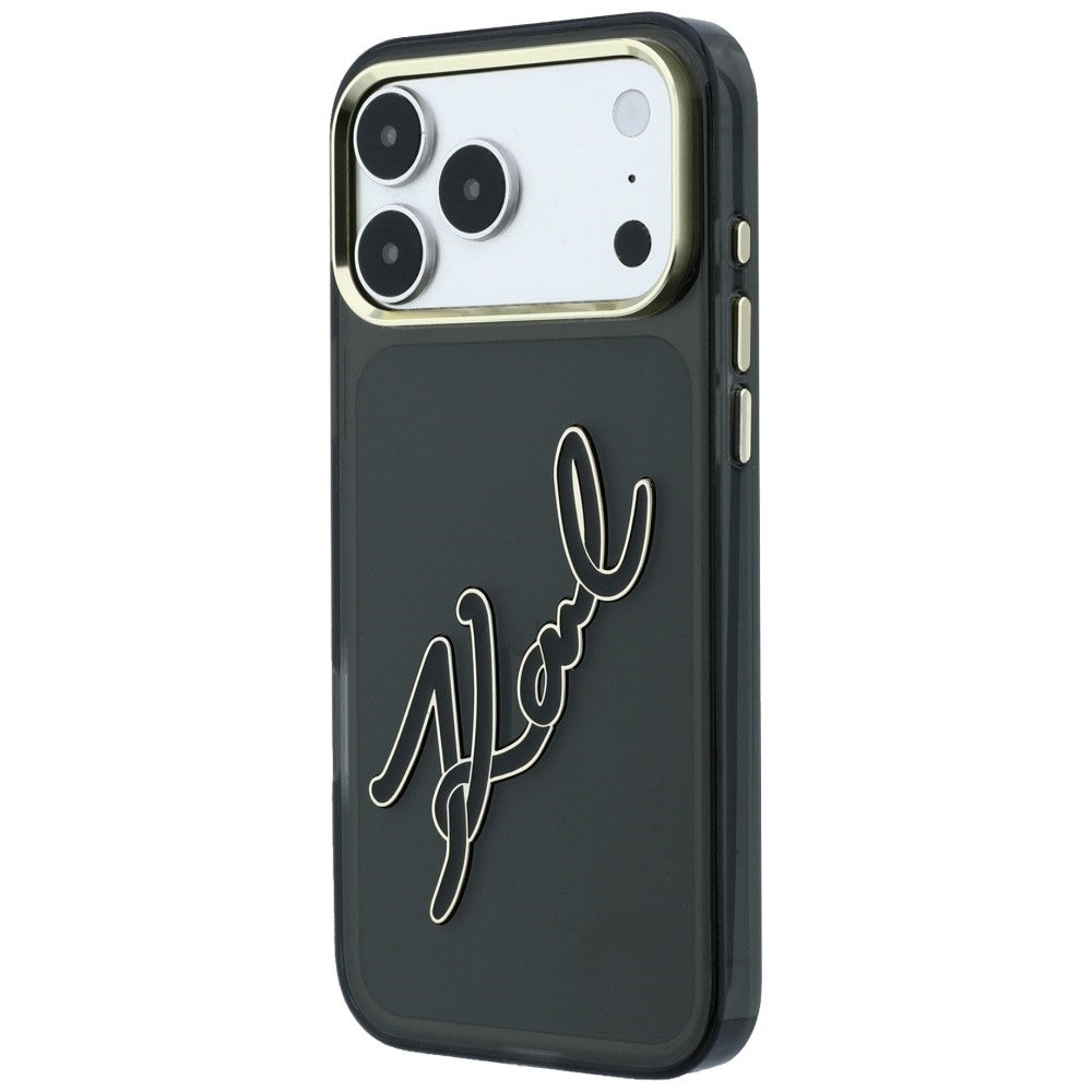Cover til Apple iPhone 18 Pro / 17 Pro, Karl Lagerfeld, IML Big Signature Resin Logo og Metalramme, Sort
