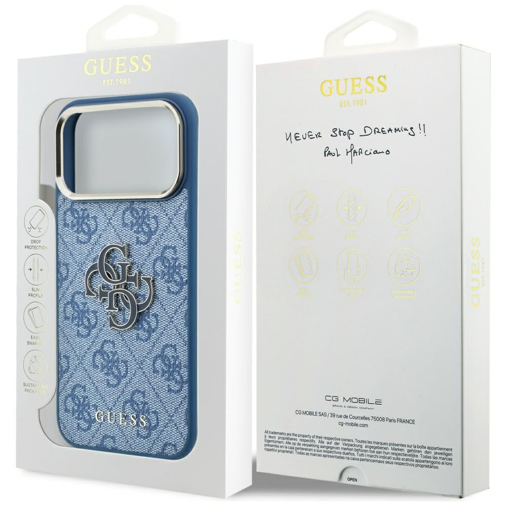 Cover til Apple iPhone 18 Pro Max / 17 Pro Max, Guess, 4G Big Resin Logo, Blå