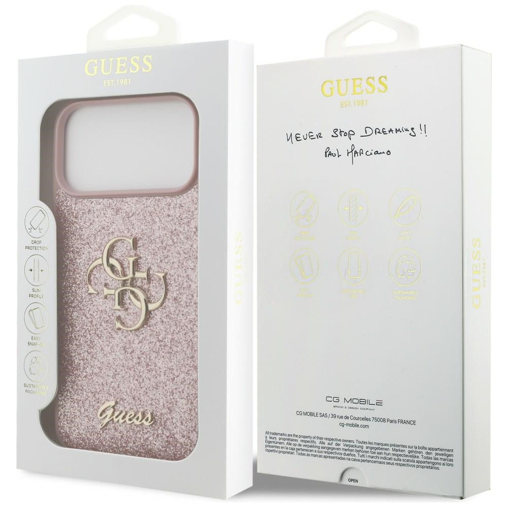 Case for Apple iPhone 18 Pro Max / 17 Pro Max, Guess, Fixed Glitter Big 4G, Pink