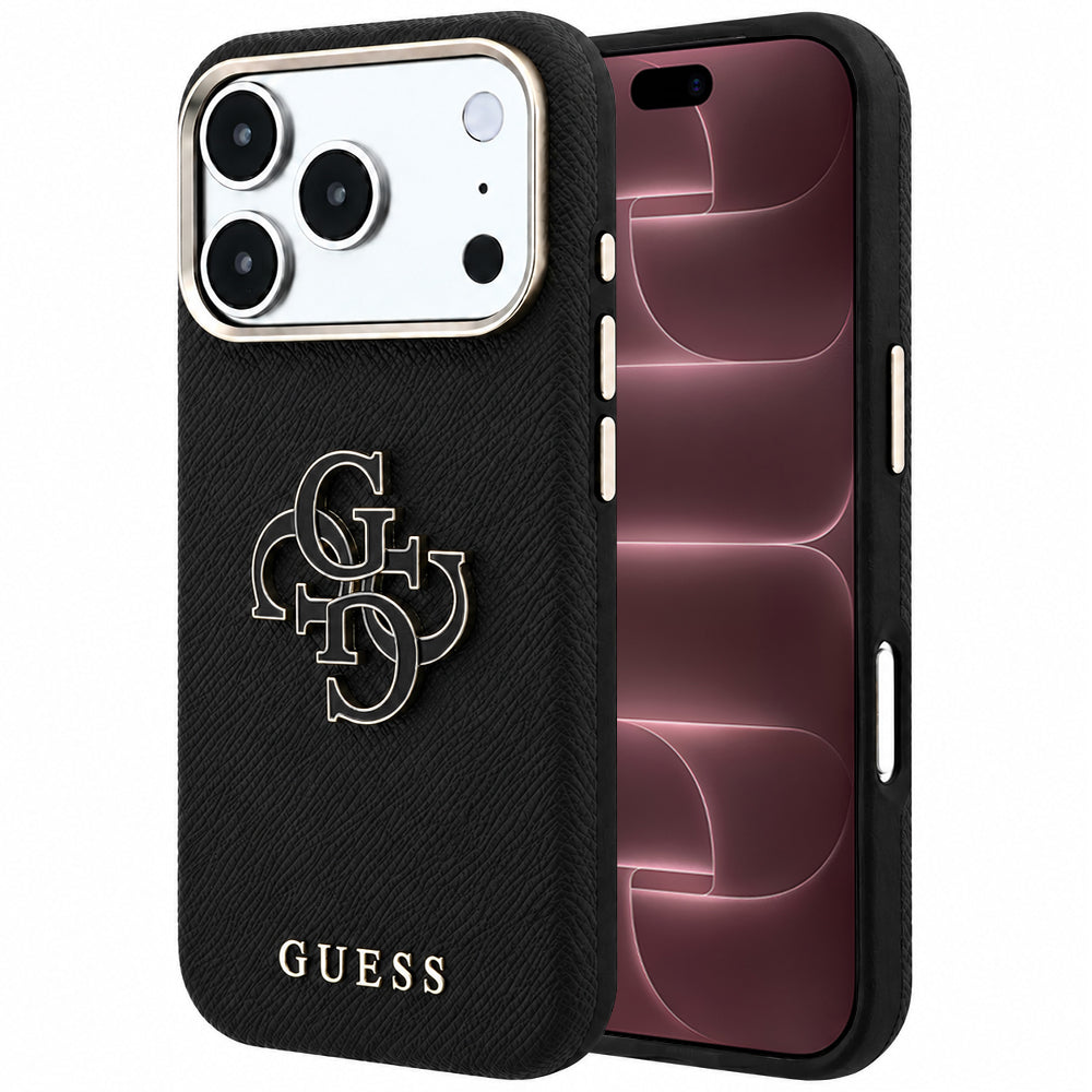 Cover til Apple iPhone 18 Pro Max / 17 Pro Max, Guess, Grained Big Resin Logo, Sort