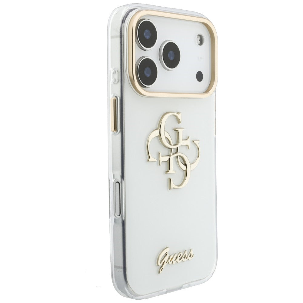 Cover til Apple iPhone 18 Pro Max / 17 Pro Max, Guess, IML 4G Metal Script, Hvid