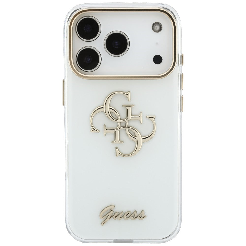 Cover til Apple iPhone 18 Pro Max / 17 Pro Max, Guess, IML 4G Metal Script, Hvid