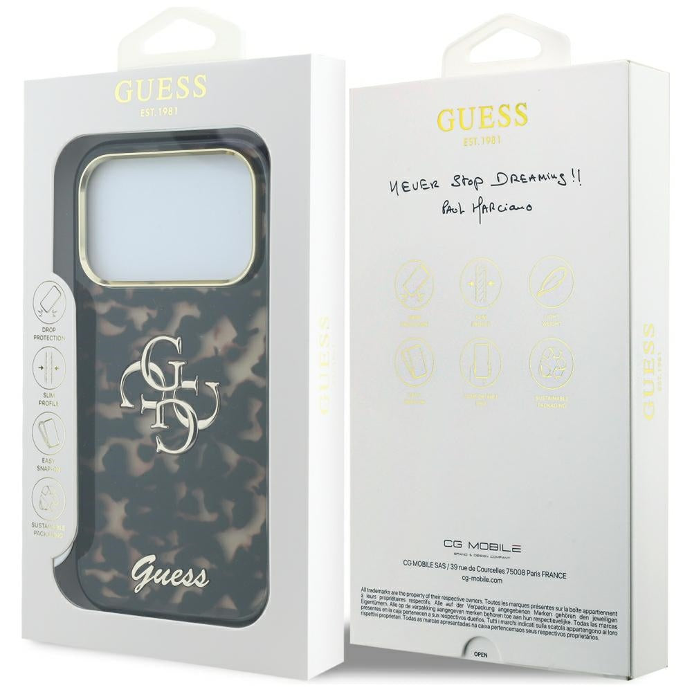 Cover til Apple iPhone 18 Pro Max / 17 Pro Max, Guess, IML 4G Metal Script, Brun