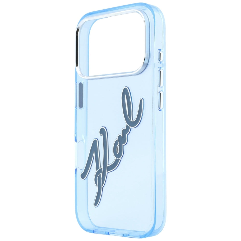 Cover til Apple iPhone 18 Pro Max / 17 Pro Max, Karl Lagerfeld, IML Big Signature Resin Logo Metal Frame, Blå