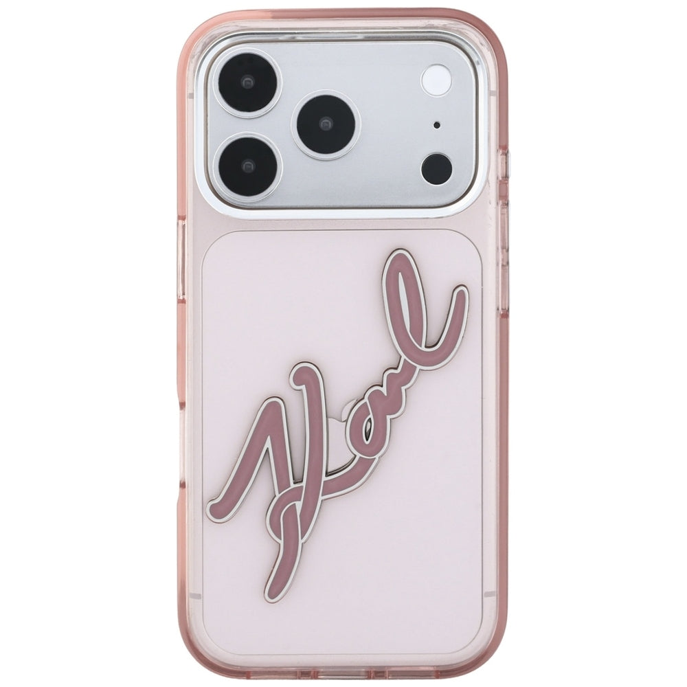 Cover til Apple iPhone 18 Pro Max / 17 Pro Max, Karl Lagerfeld, IML Big Signature Resin Logo Metal Frame, Pink