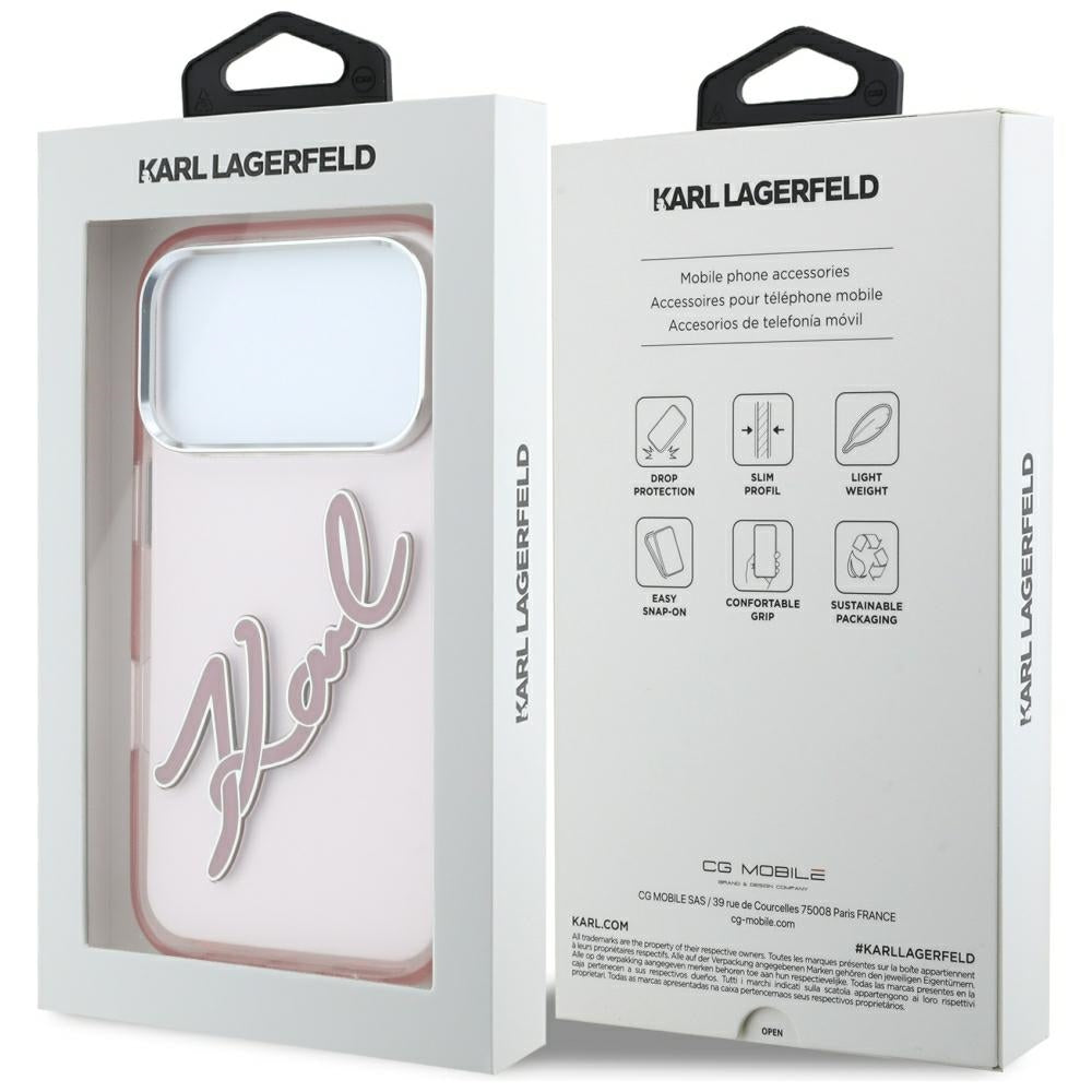 Cover til Apple iPhone 18 Pro Max / 17 Pro Max, Karl Lagerfeld, IML Big Signature Resin Logo Metal Frame, Pink