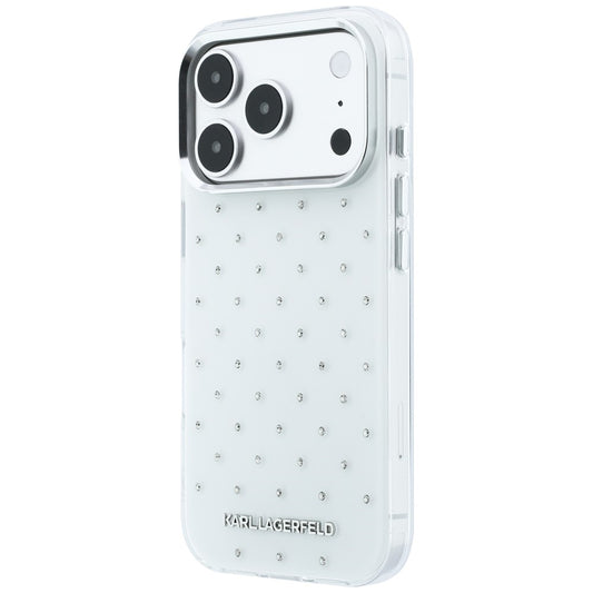 Cover til Apple iPhone 18 Pro Max / 17 Pro Max, Karl Lagerfeld, IML Rhinsten og Elektropletteret Logo, Hvid