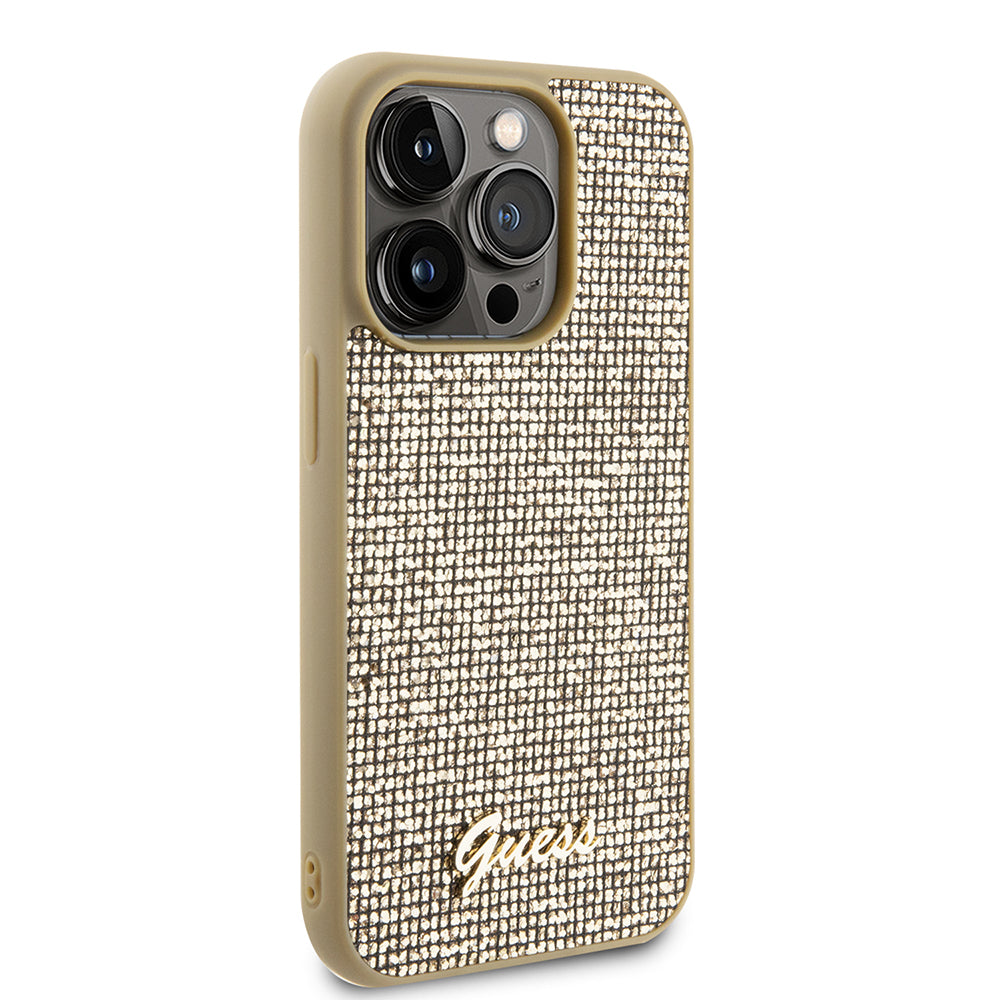 Etui til Apple iPhone 15 Pro, Guess, PU Square Mirror Script Logo, Guld GUHCP15LPMSDGSD