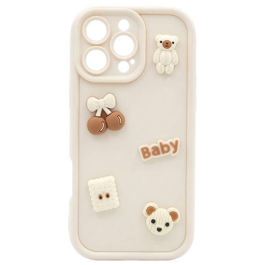 Cover til Apple iPhone 16, OEM, Ultra Trendy 3D Bear, Beige