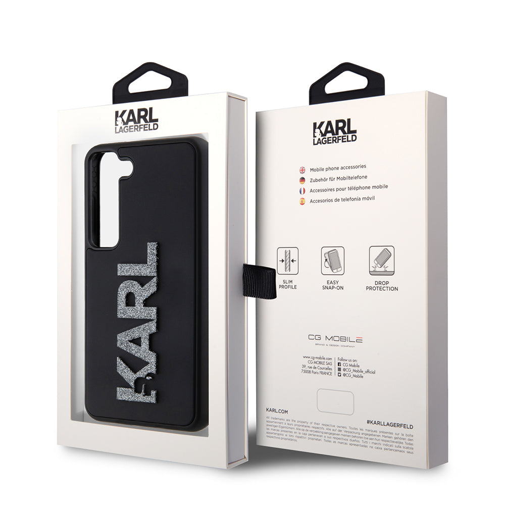 Etui til Samsung Galaxy S23 S911, Karl Lagerfeld, 3D Rubber Glitter Logo, Sort