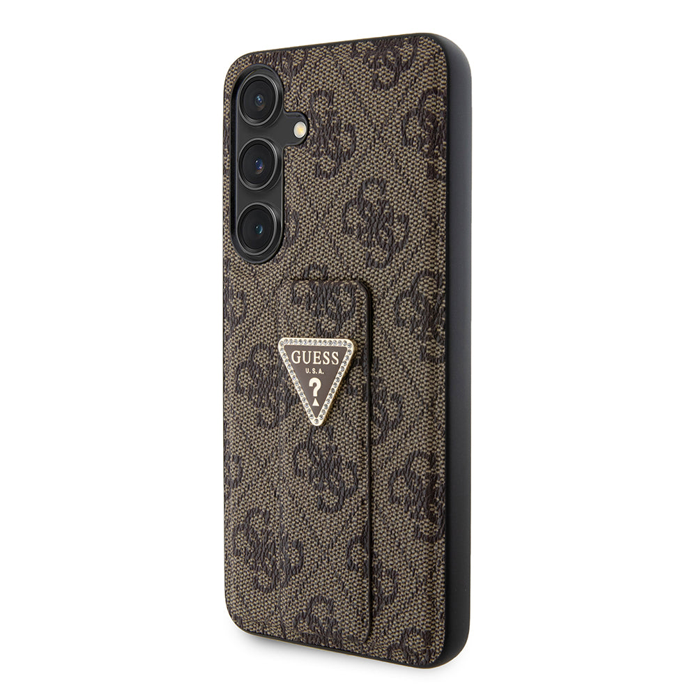 Etui til Samsung Galaxy S24+ S926, Guess, Grip Stand 4G Triangle Strass, Brun
