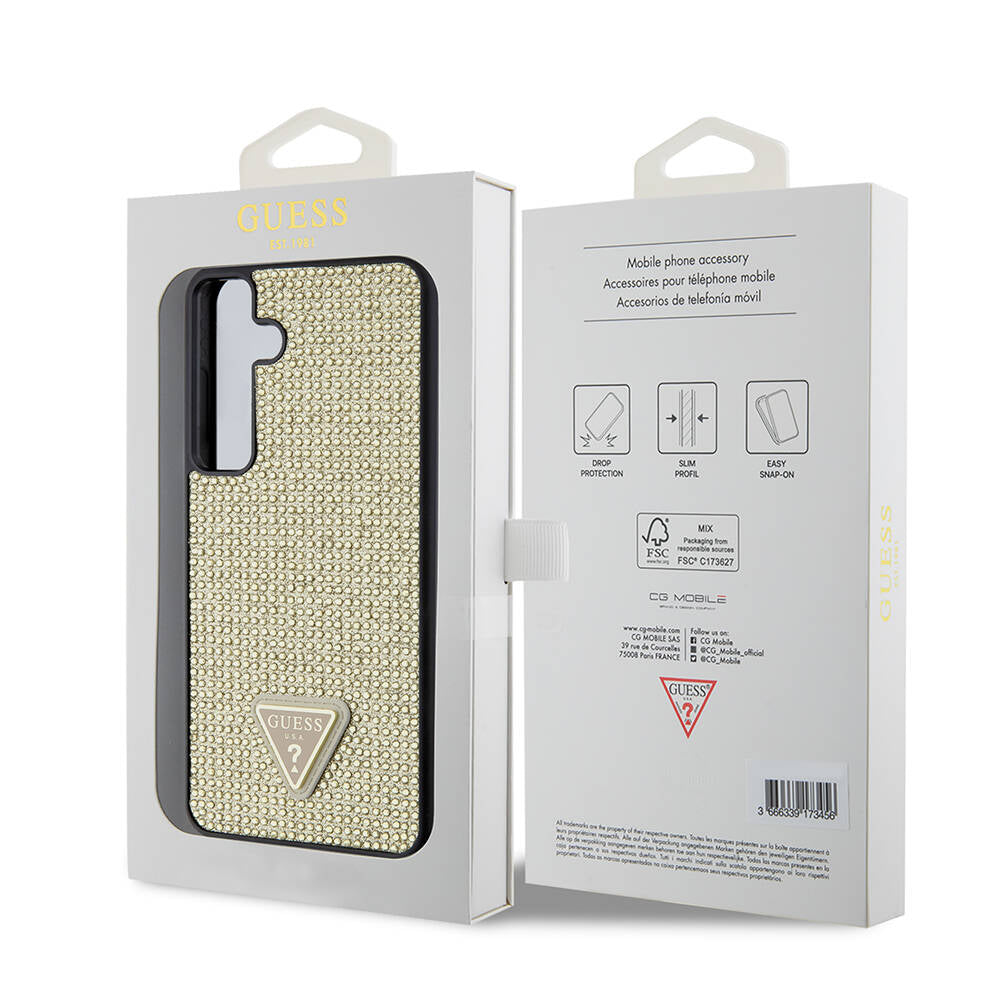 Etui til Samsung Galaxy S24+ S926, Guess, Rhinestone Triangle Logo, Gylden