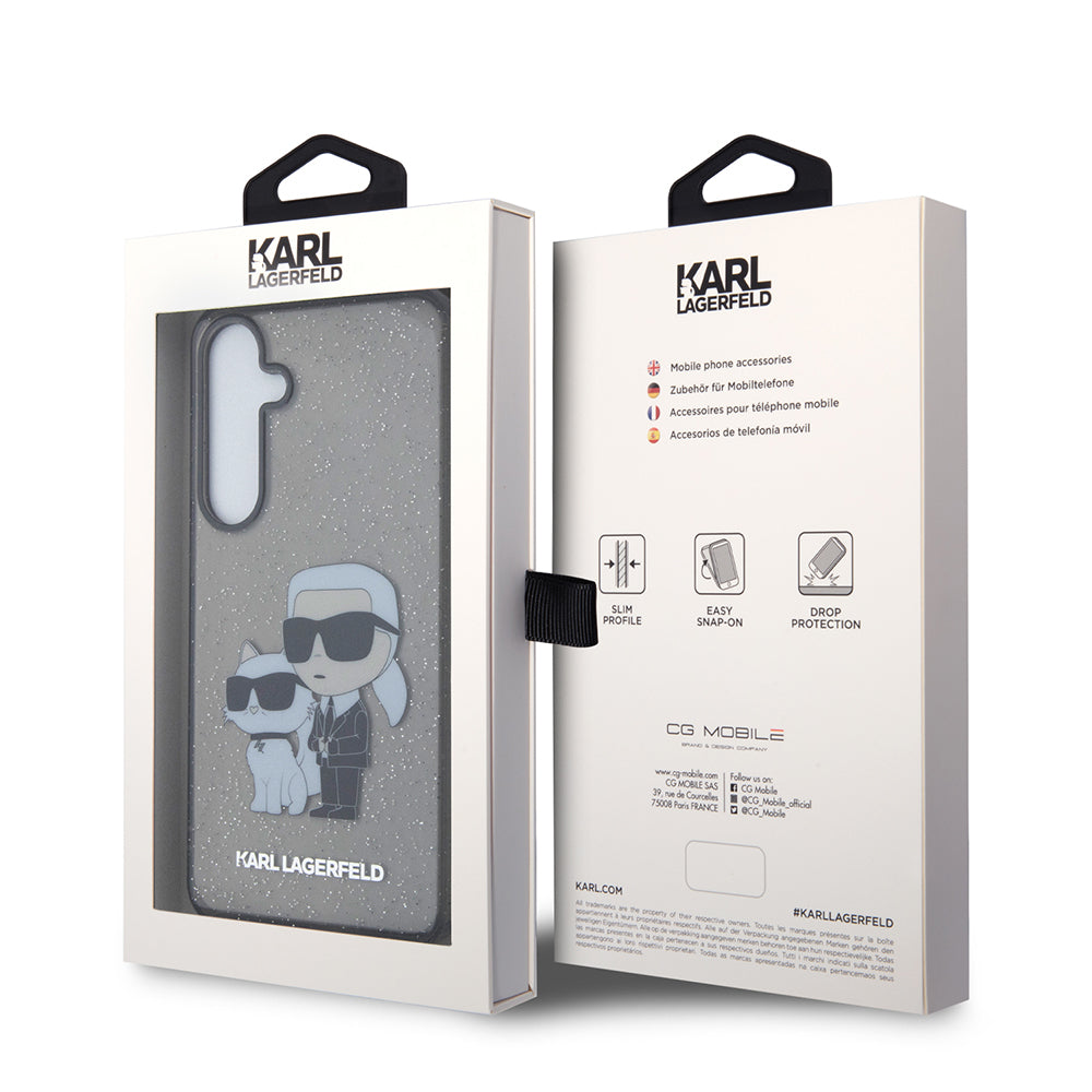 Cover til Samsung Galaxy S24+ S926, Karl Lagerfeld, Glitter Karl & Choupette, Sort Transparent