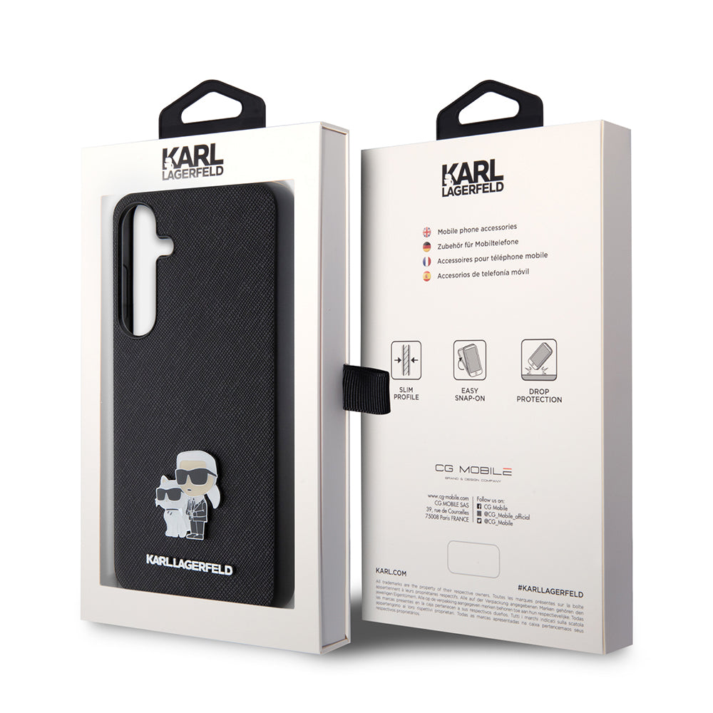 Etui til Samsung Galaxy S24+ S926, Karl Lagerfeld, Saffiano Karl & Choupette Metal, Sort