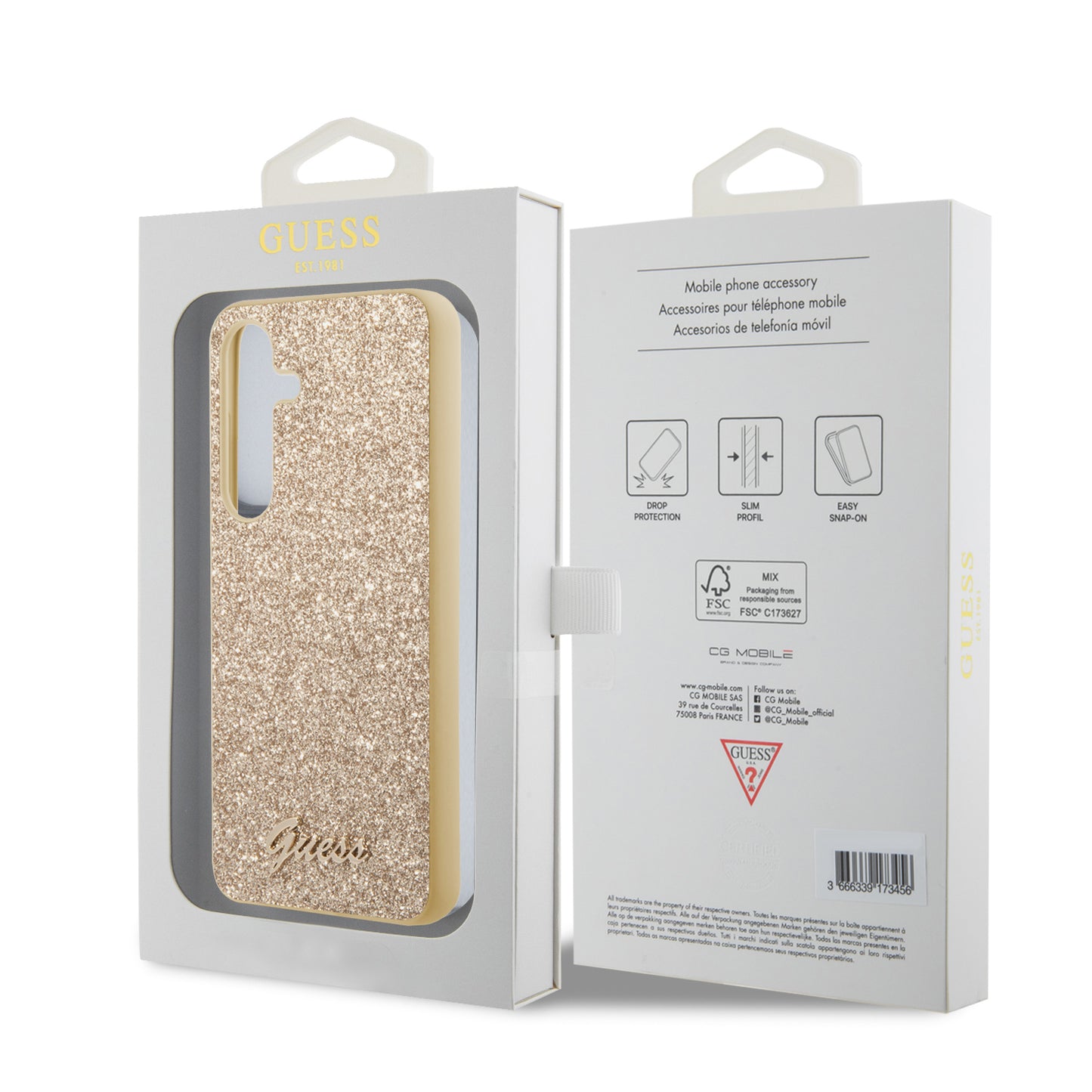 Etui til Samsung Galaxy S24 S921, Guess, Glitter Script, Guld