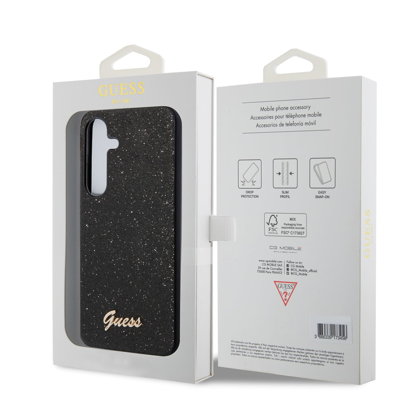 Etui til Samsung Galaxy S24 S921, Guess, Glitter Script, Sort