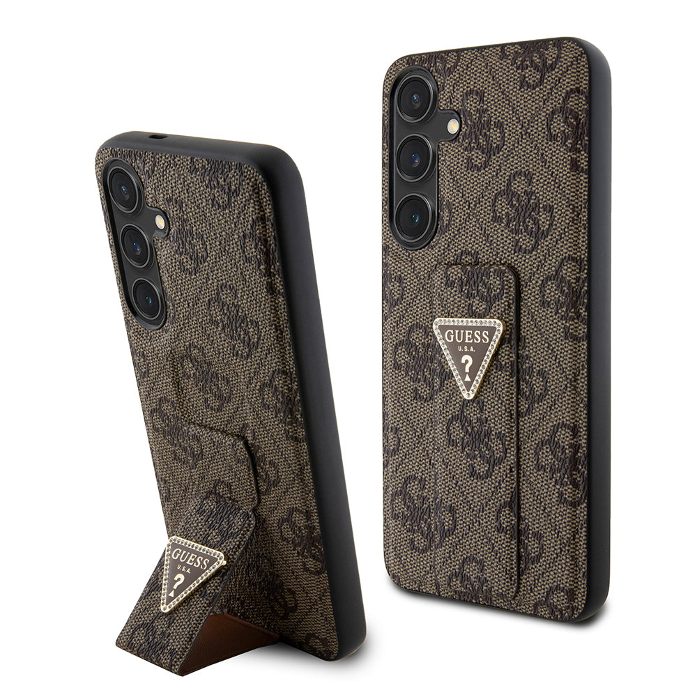 Etui til Samsung Galaxy S24 S921, Guess, Grip Stand 4G Triangle Strass, Brun