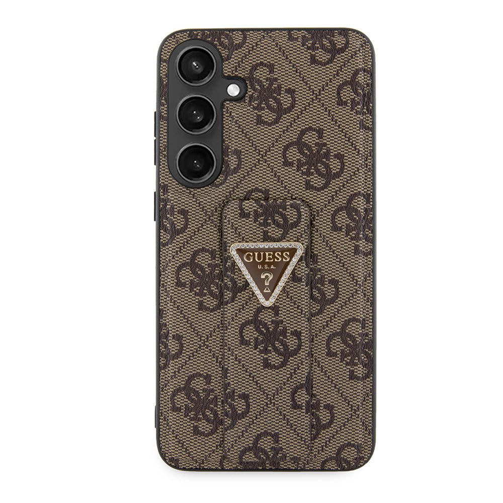 Etui til Samsung Galaxy S24 S921, Guess, Grip Stand 4G Triangle Strass, Brun