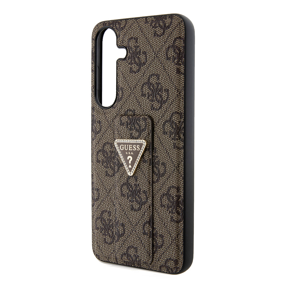 Etui til Samsung Galaxy S24 S921, Guess, Grip Stand 4G Triangle Strass, Brun