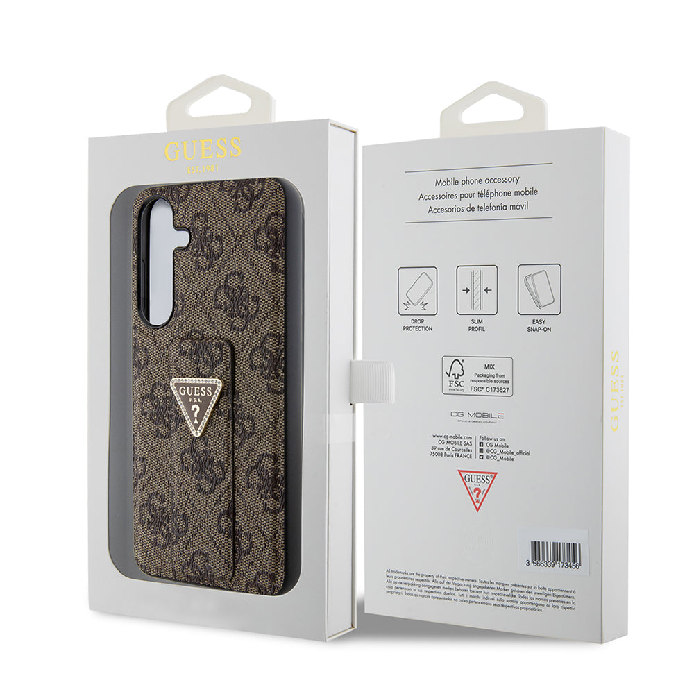 Etui til Samsung Galaxy S24 S921, Guess, Grip Stand 4G Triangle Strass, Brun